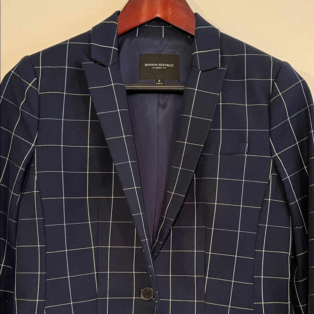 Banana Republic Dark Blue Grid Blazer
